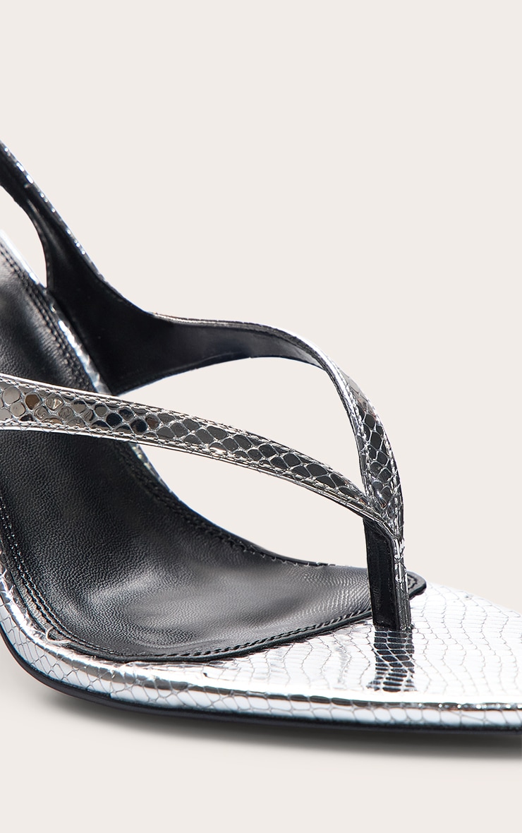 Silver Toe Thong Almond Toe High Heeled Sandals image 5