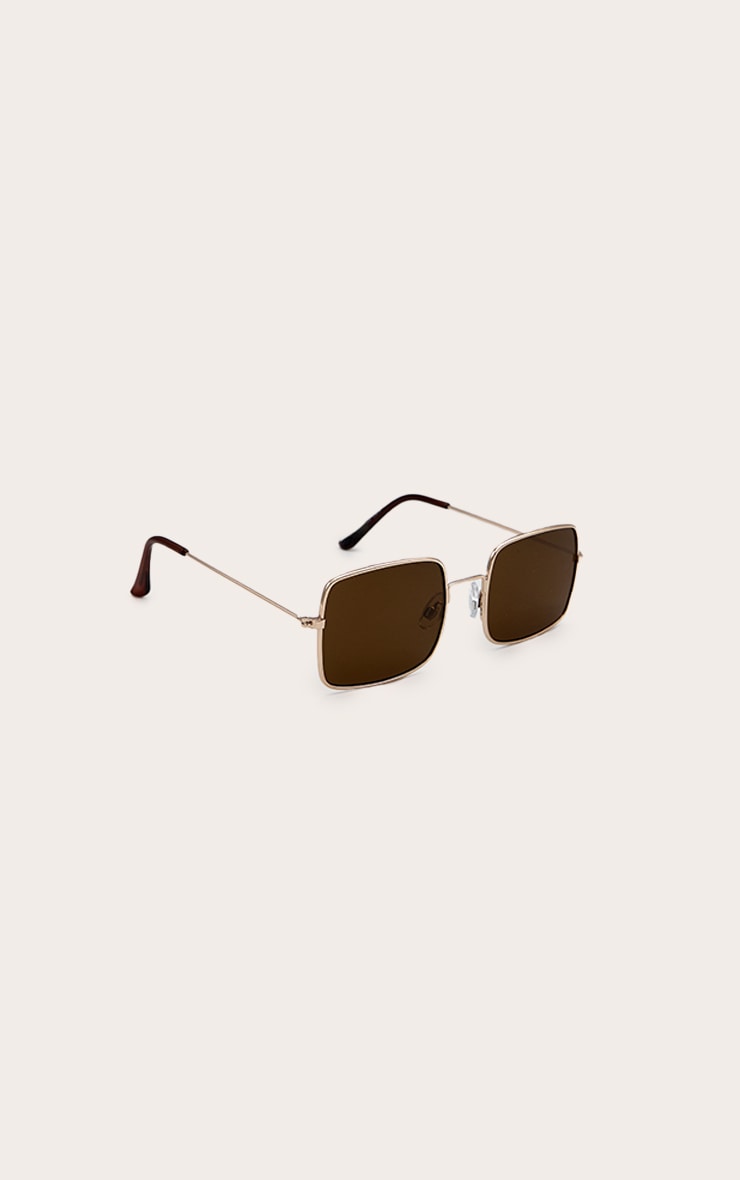 Gold Metal Frame Square Brown Lens Sunglasses image 2