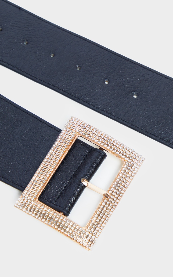 Black Diamante Square Buckle Belt image 3