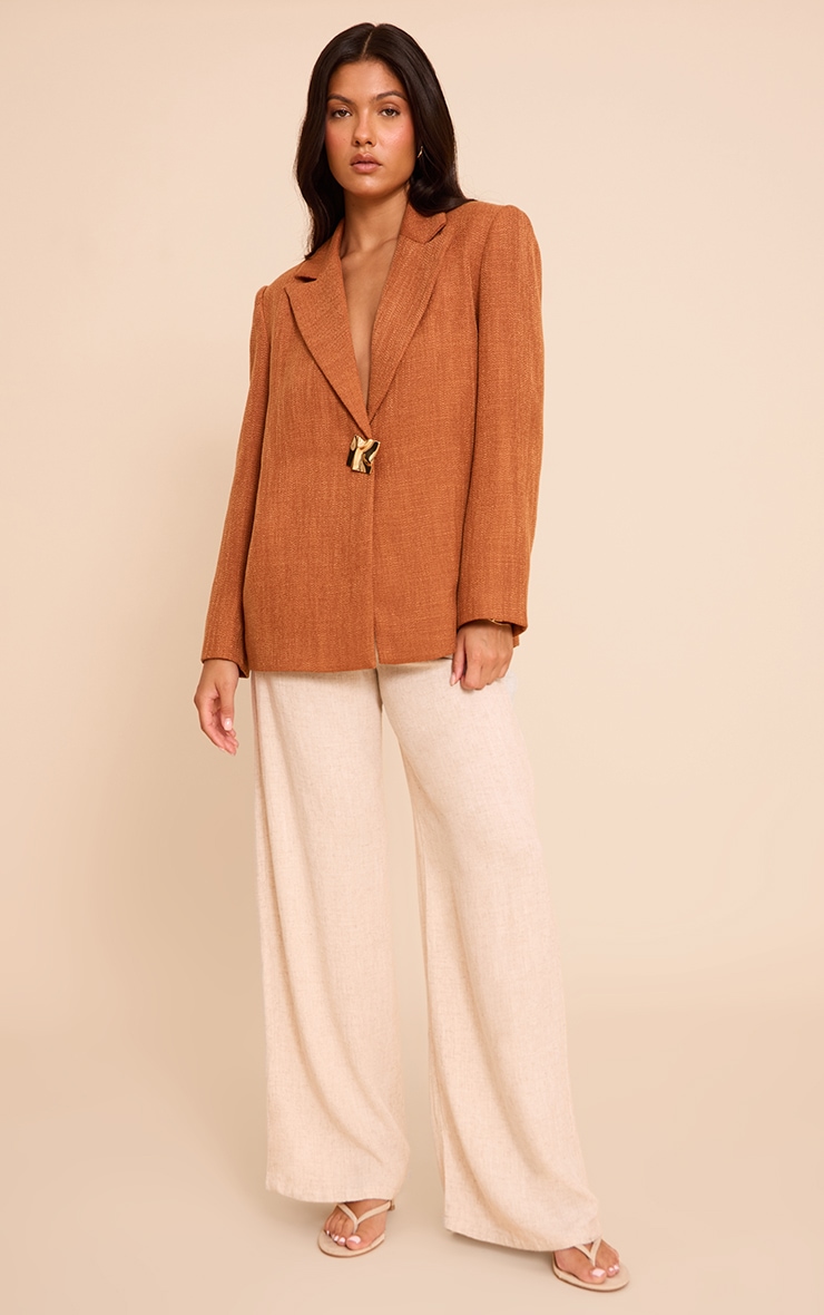 Blazer en effet lin rouille à épaules carrées et bouton image 1