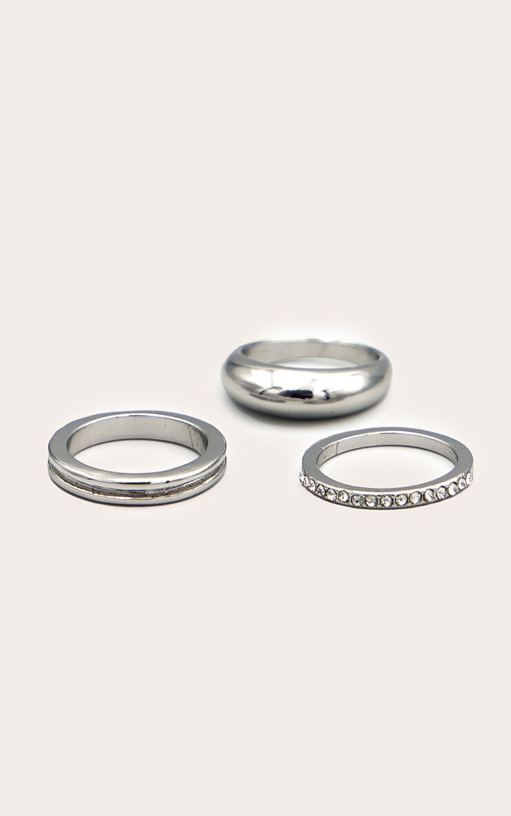 Silver Diamante Ridge Assorted Multipack Rings image 2