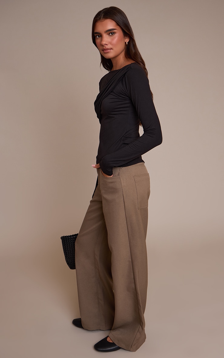 Black Soft Touch Drape Detail Long Sleeve Top image 3