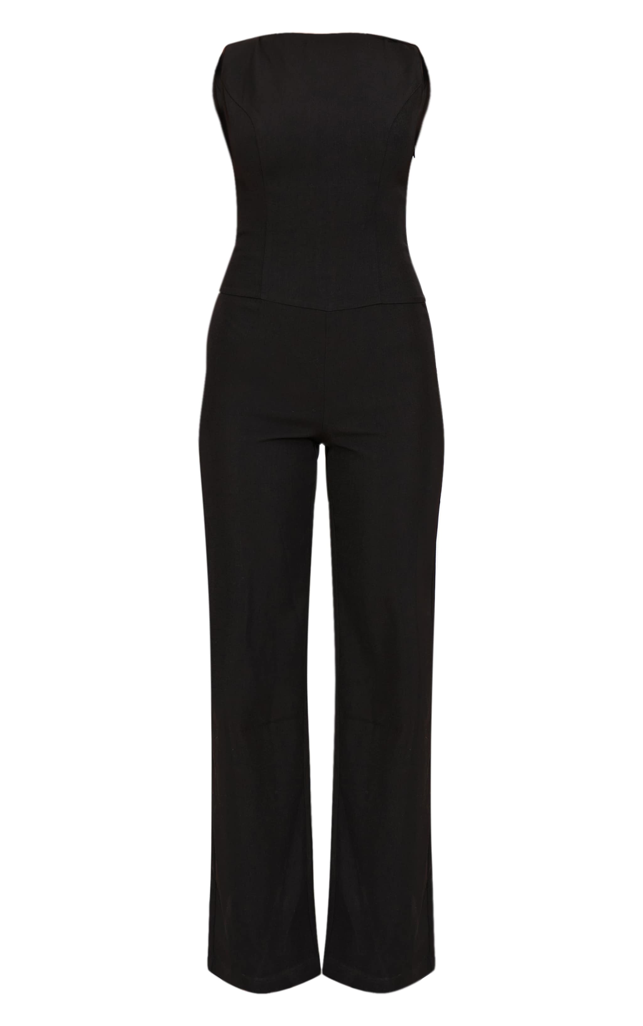 Black Structured Woven Open Back Detail Straight Leg Jumpsuit image 5