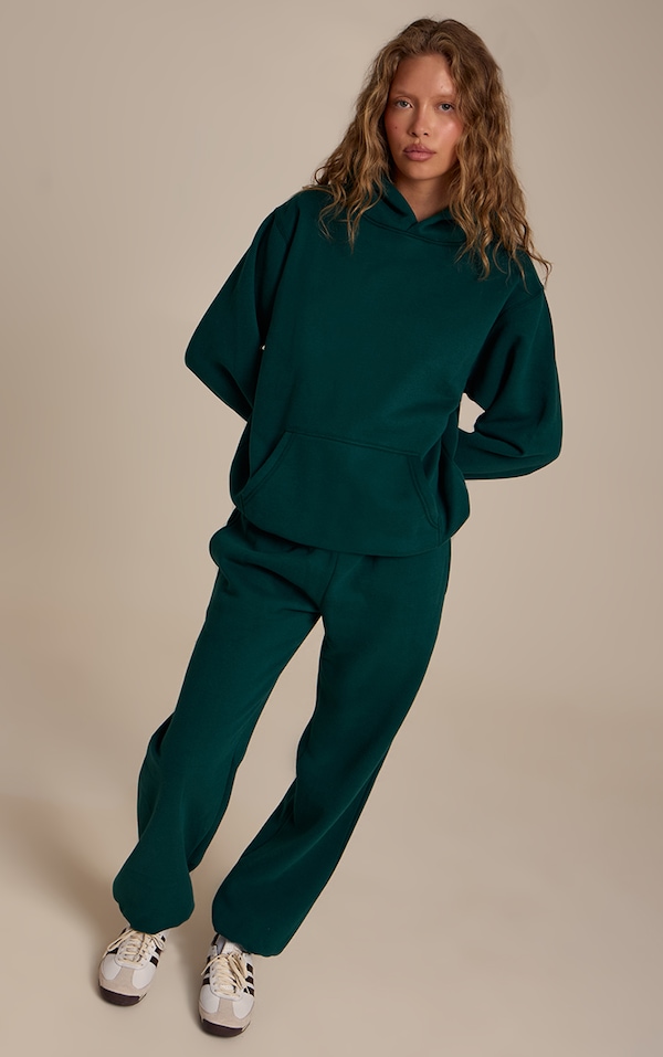 Pine Green Cotton Fleece Cuffed Sweat Pants