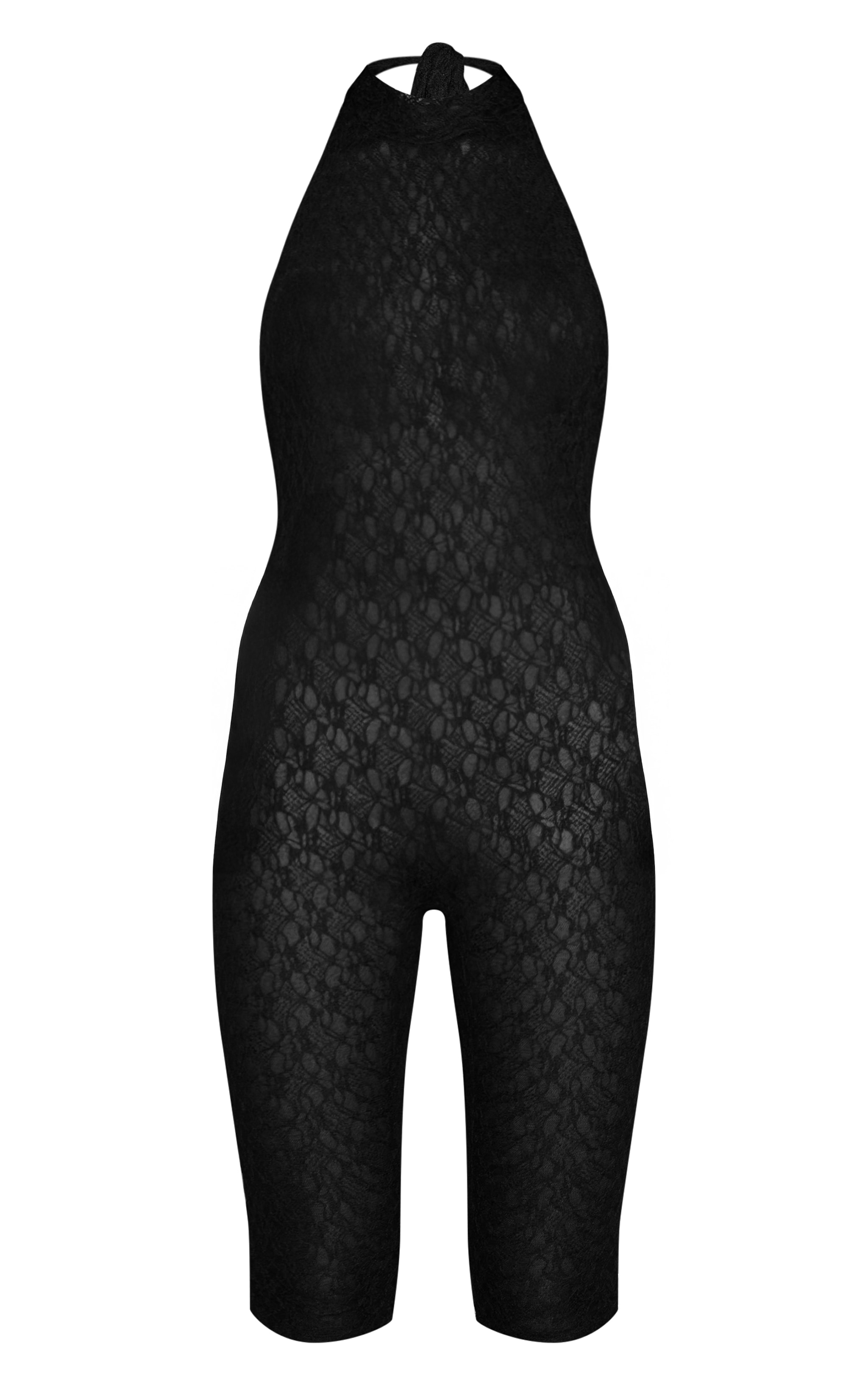 Black Lace High Neck Ruched Back Capri Jumpsuit image 5