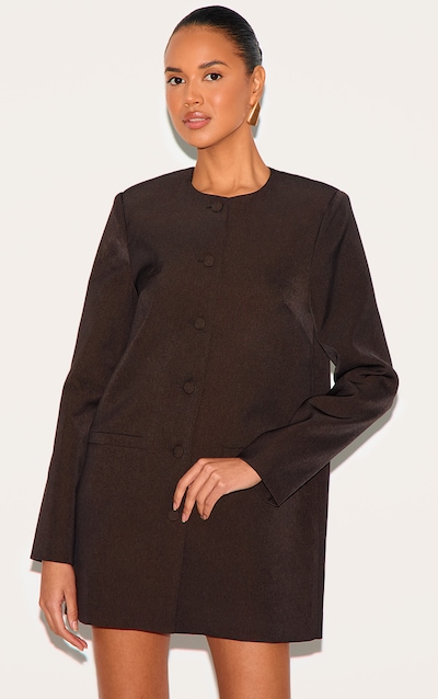 Robe blazer oversize tissée chocolat profond à col ras