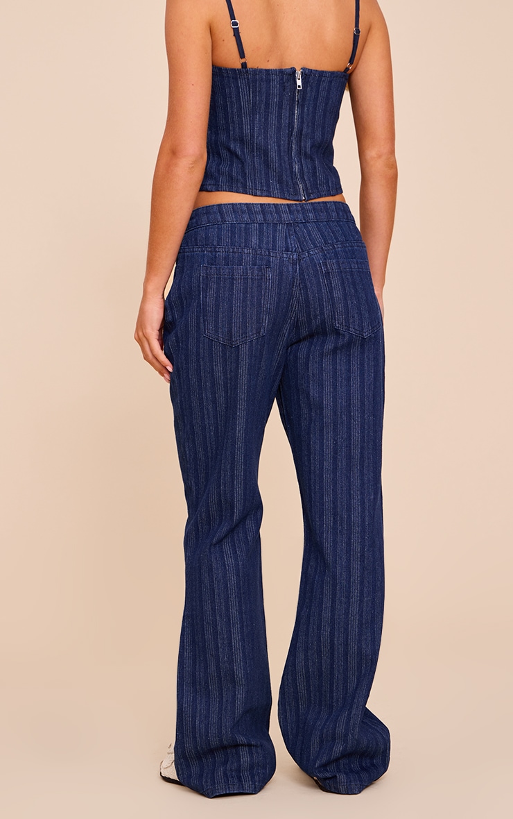 Petite Indigo Pinstipe Denim Low Rise Straight Leg Jeans image 3