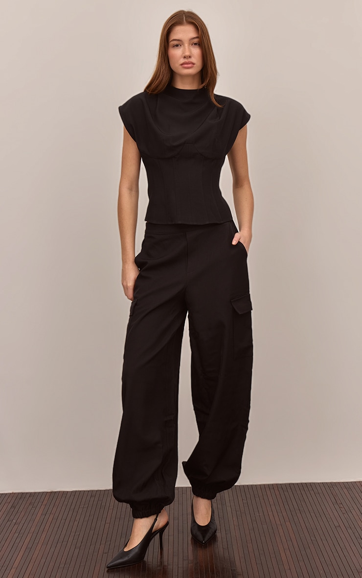 Pantalon cargo tissé noir à ourlets élastiques image 2