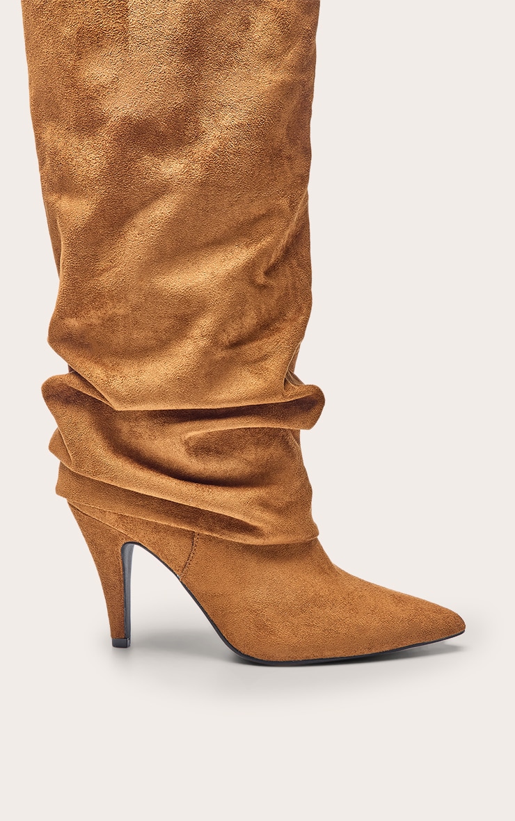 Bottes hautes repliées froncées en suédine marron clair image 5