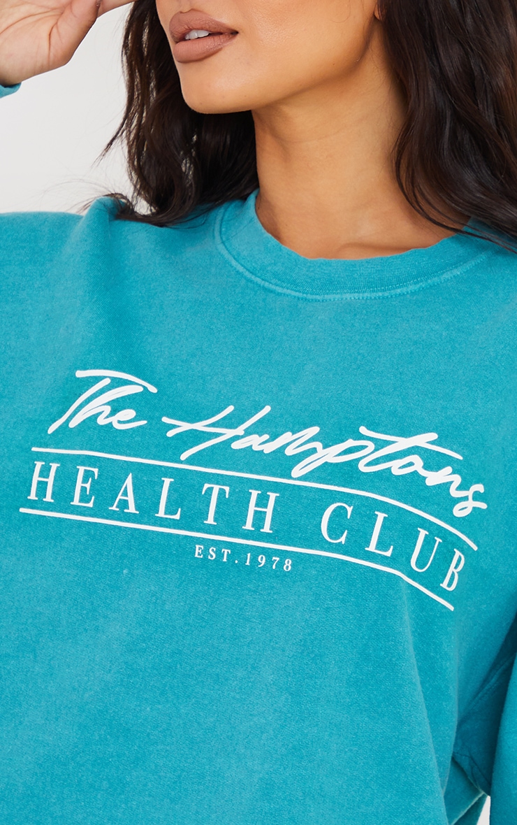 Teal Hamptons Health Club Print Washed Sweatshirt PrettyLittleThing USA