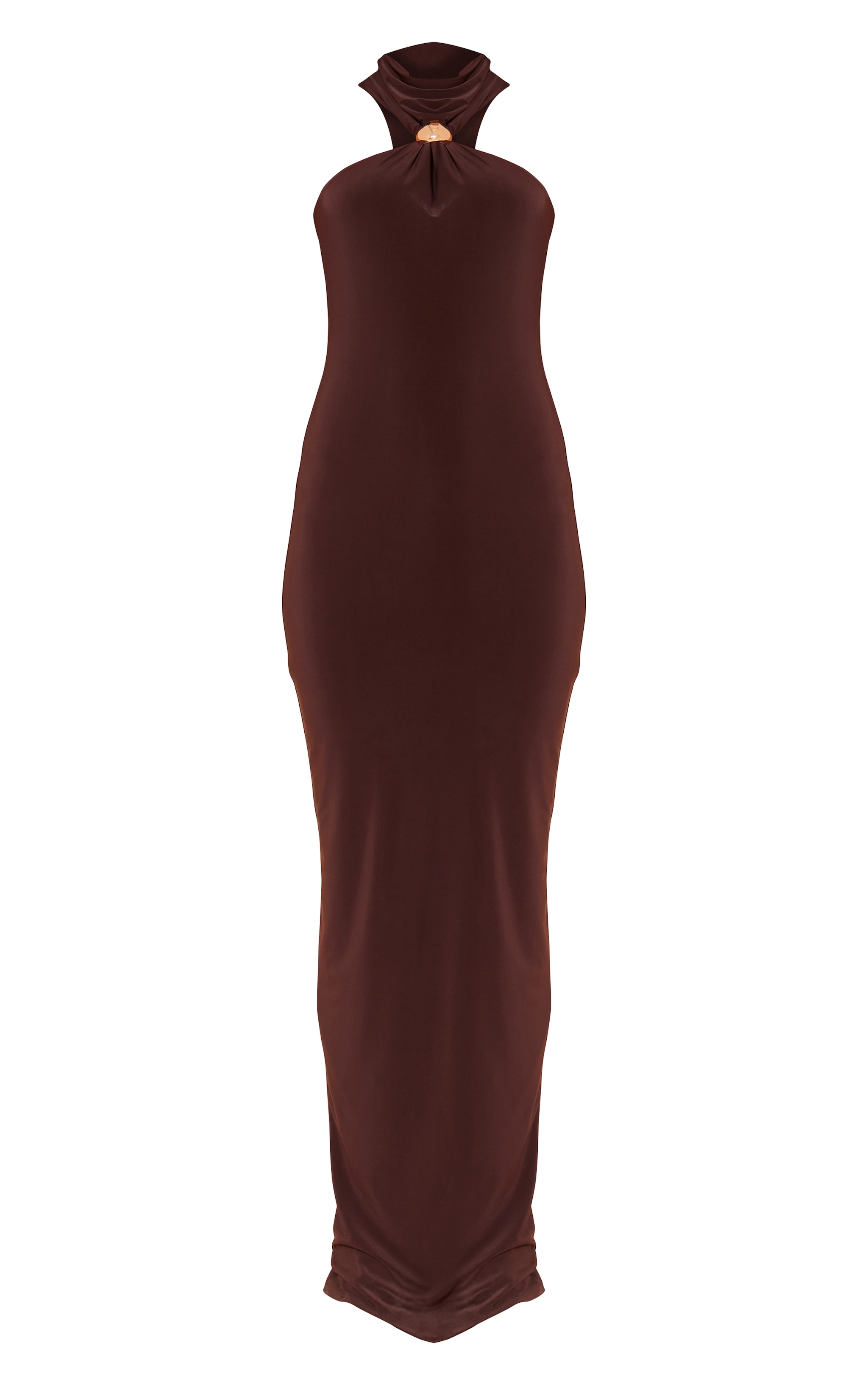 Chocolate Slinky Halterneck Trim Detail Maxi Dress image 5