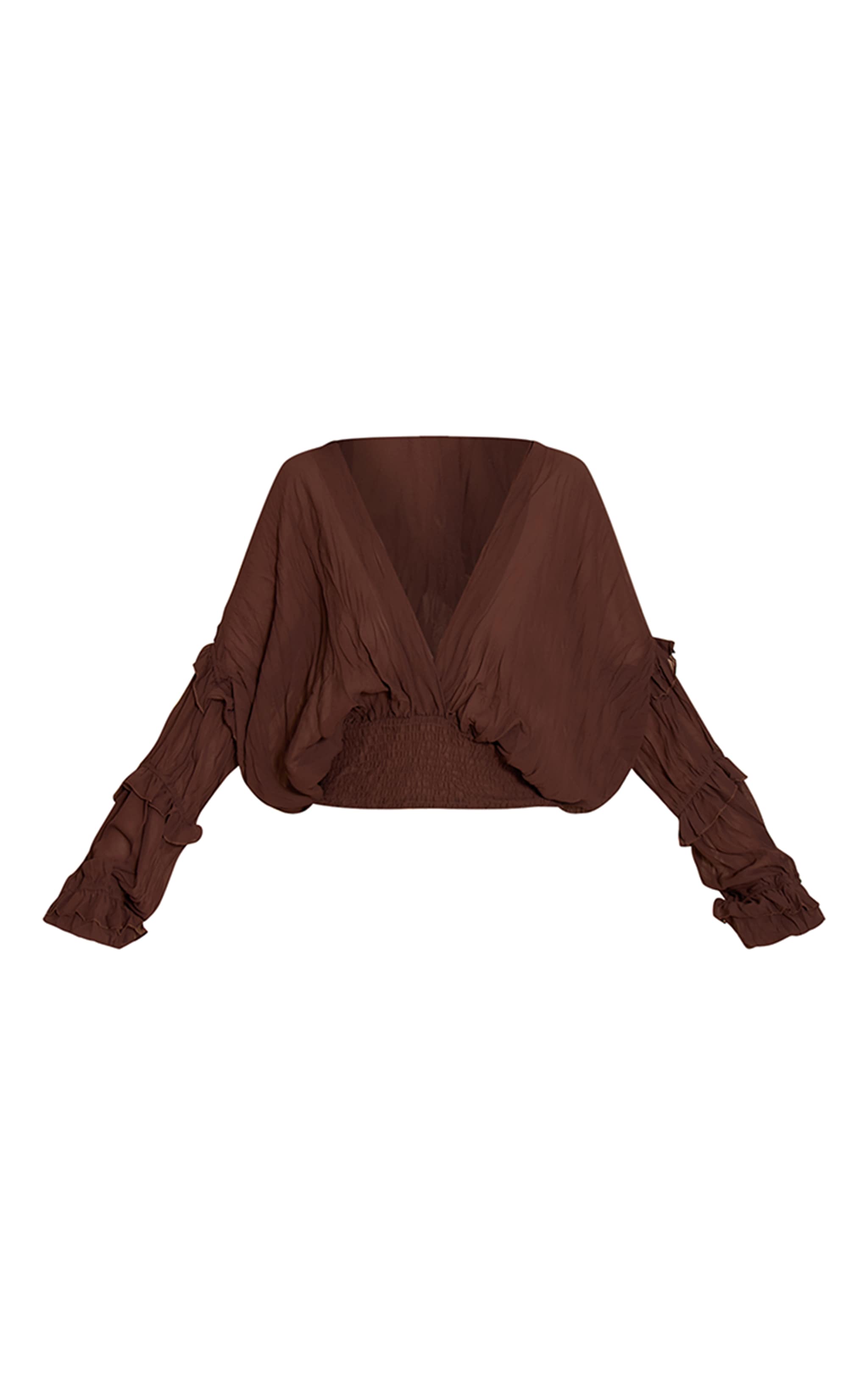 Chocolate Chiffon Ruffle Detail Plunge Blouse image 5