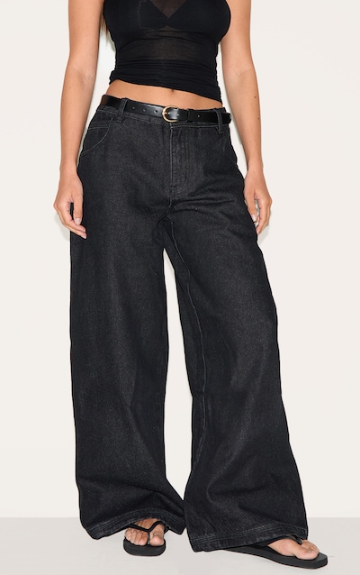 Jeans baggy taille basse détail coutures indigo brut