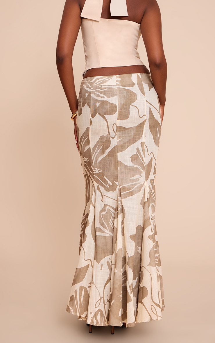 Sage Leaf Print Linen Fishtail Low Rise Maxi Skirt image 3