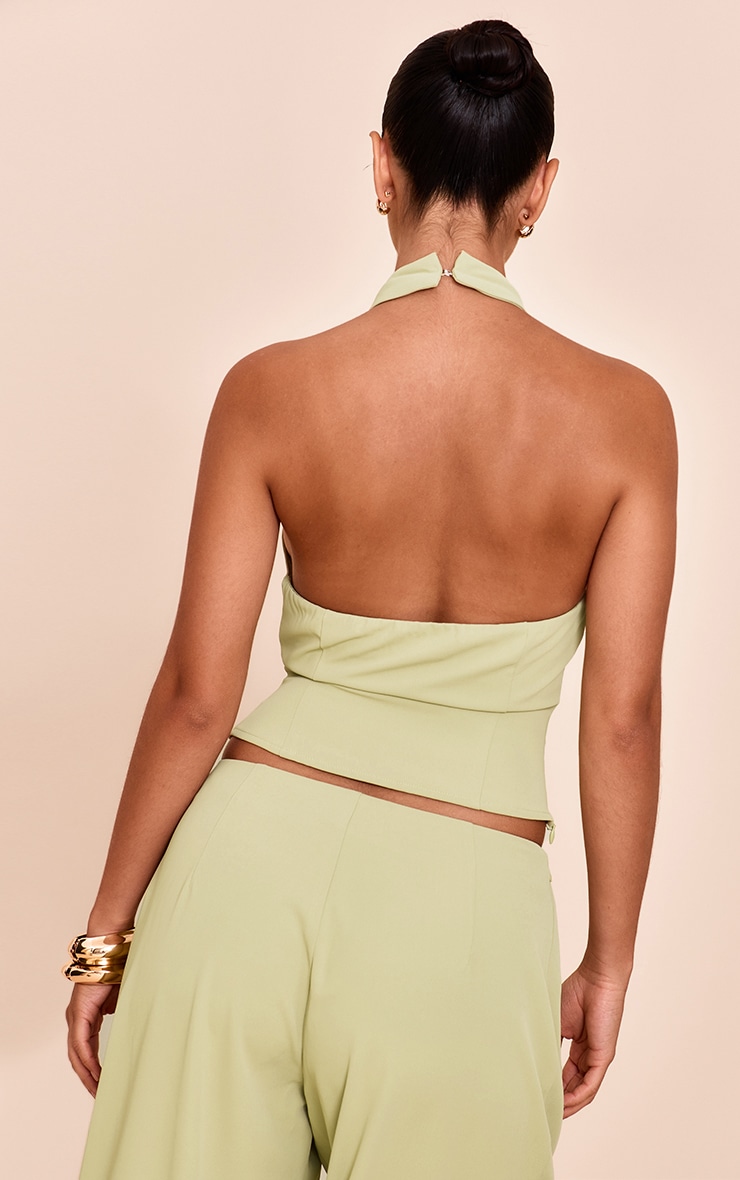 Pale Lime Woven Pleated High Neck Long Top image 2