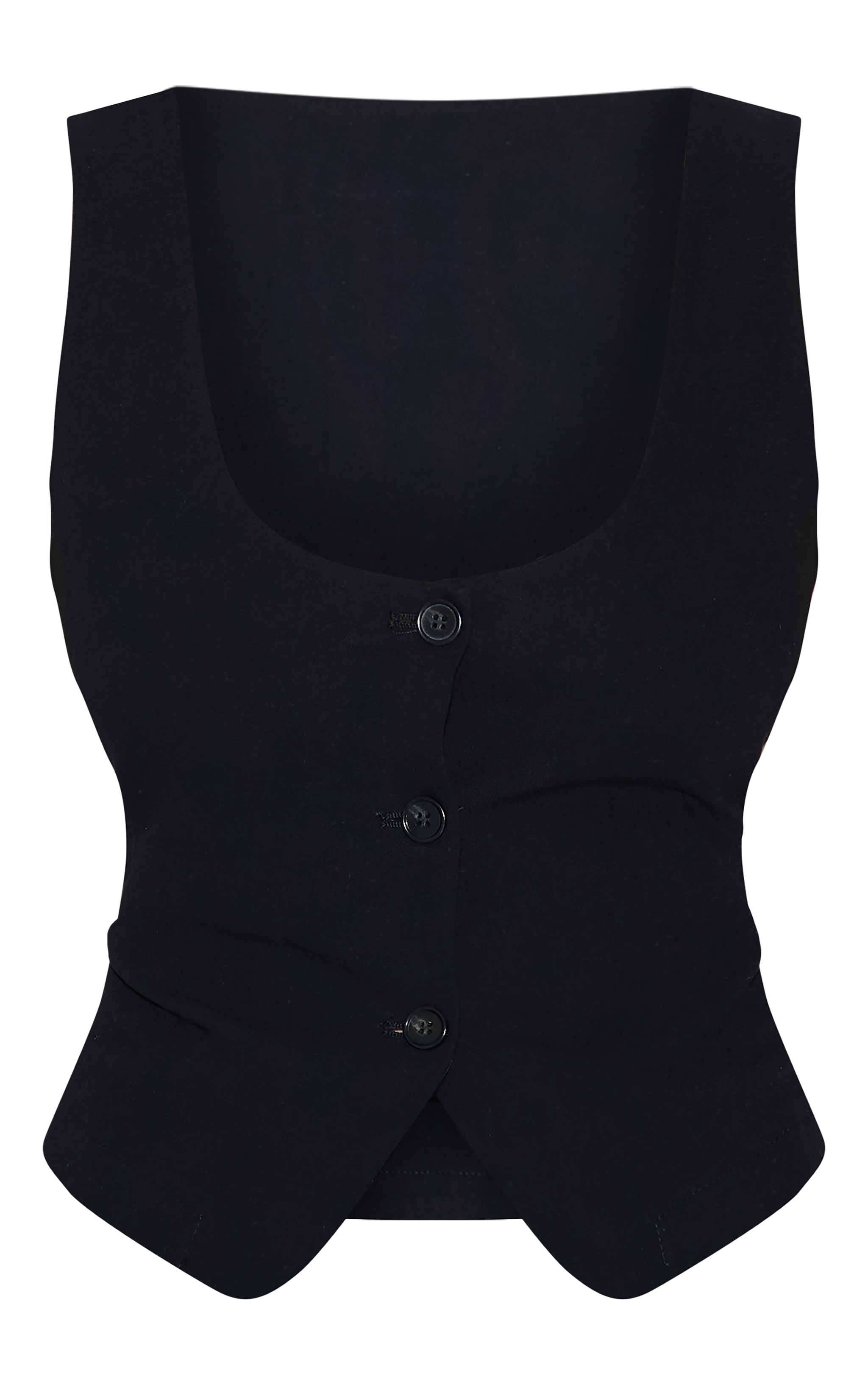 Black Linen Look Tailored Scoop Neck Fitted Vest image 5