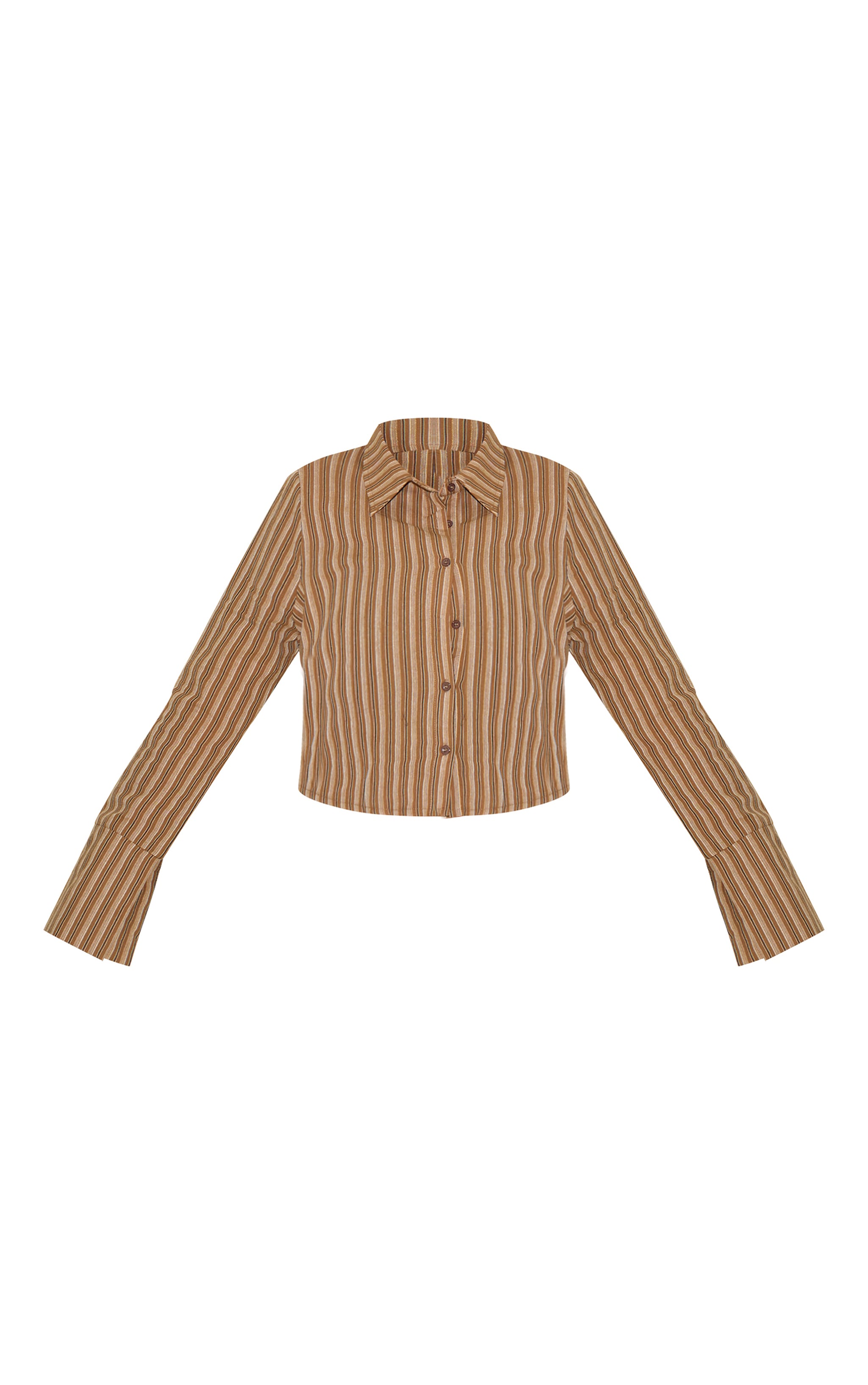Plus Brown Pinstripe Fitted Shirt image 5