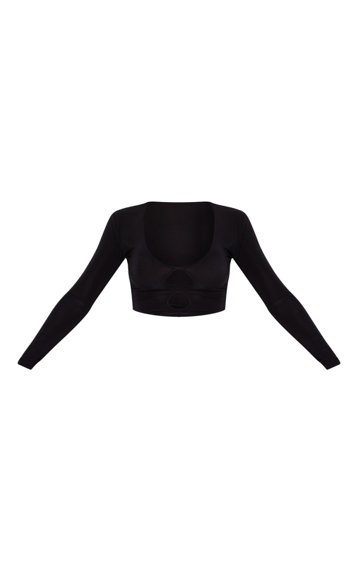 Black Slinky Binding Cut Out Long Sleeve Crop Top image 5
