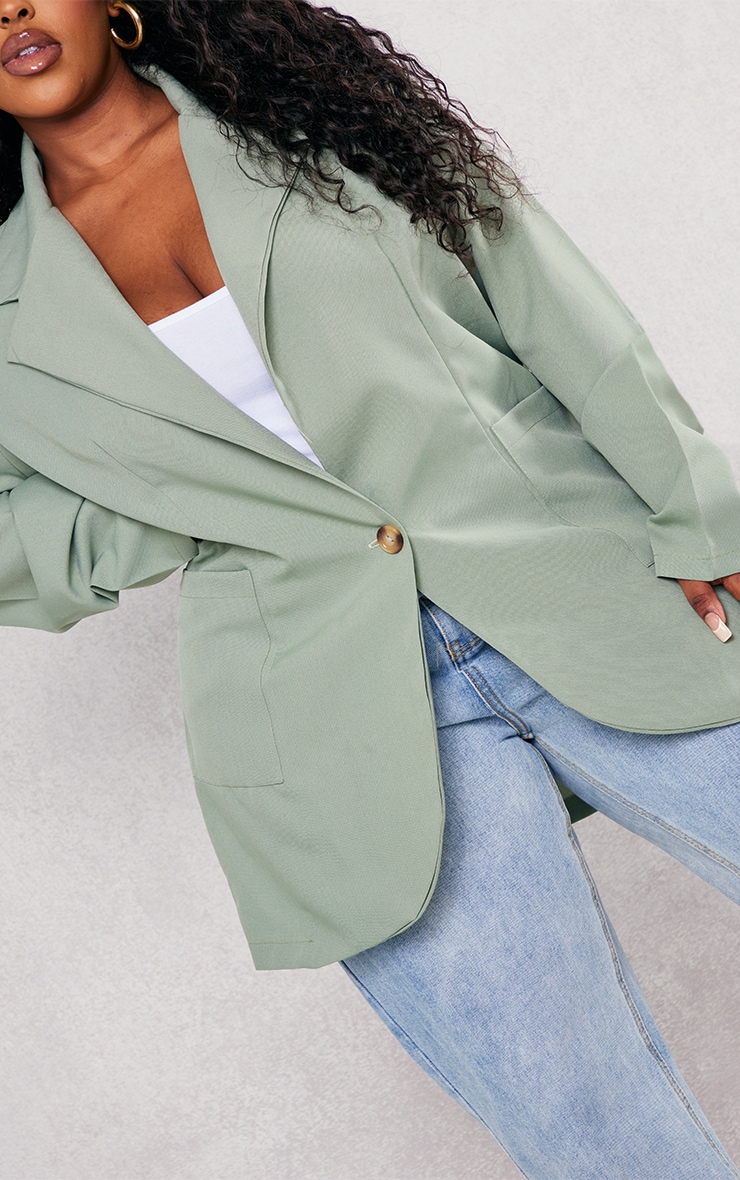 Plus Sage Green Basic Single Breasted Oversized Blazer image 4