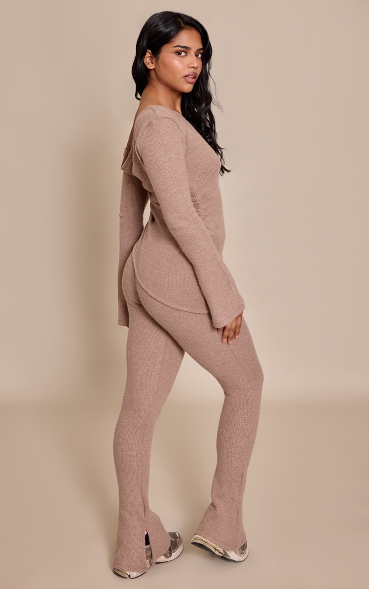 Petite Taupe Ribbed Flare Pants  image 3