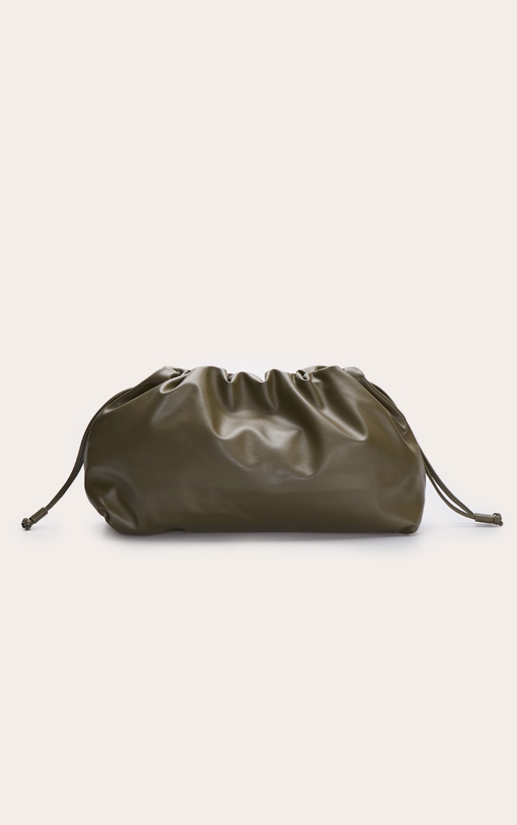 Khaki PU Oversize Drawstring Clutch Bag image 2