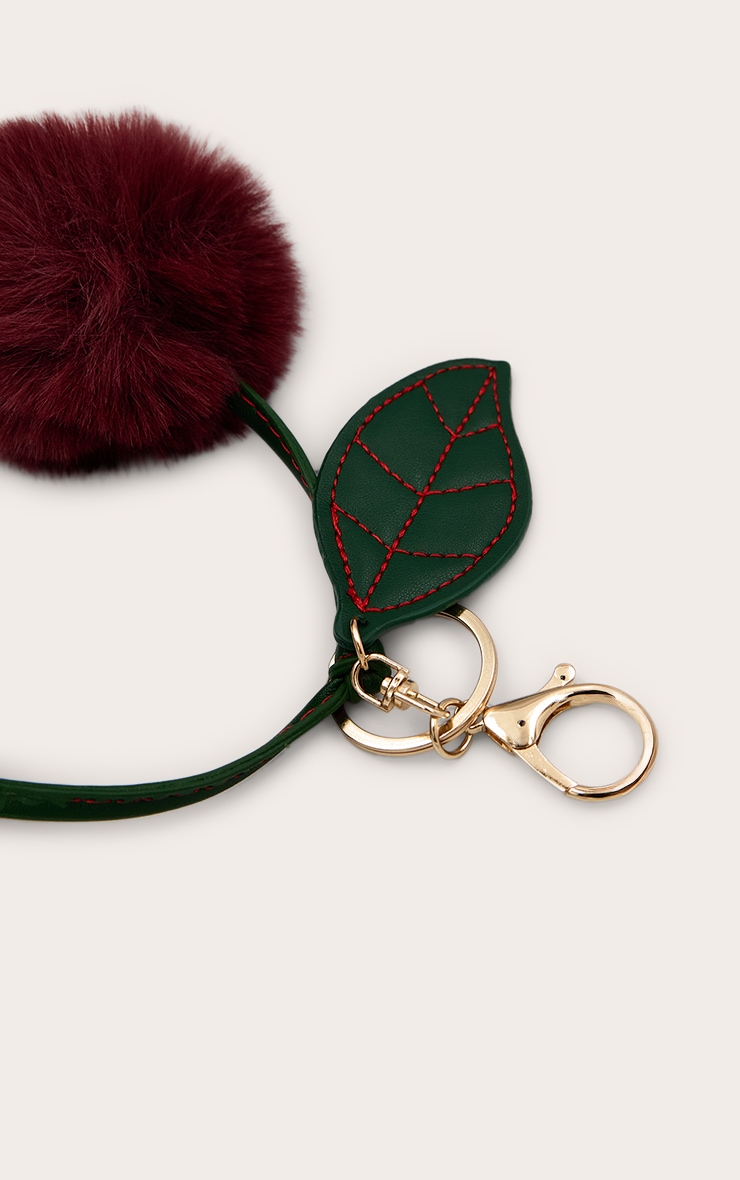 Porte-clés duveteux rouge en forme de cerises image 3