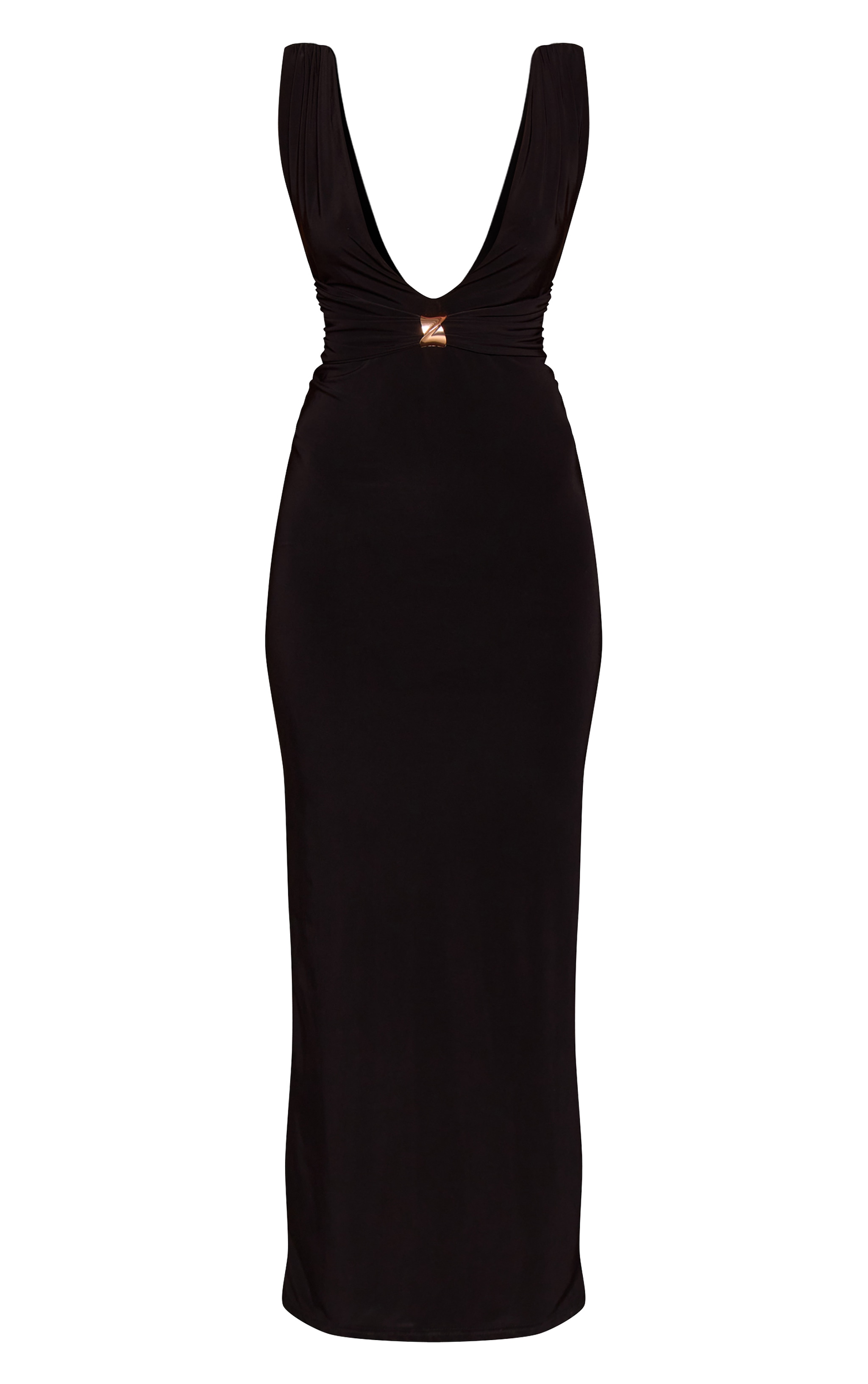 Black Double Layer Slinky Plunge Trim Detail Maxi Dress image 6