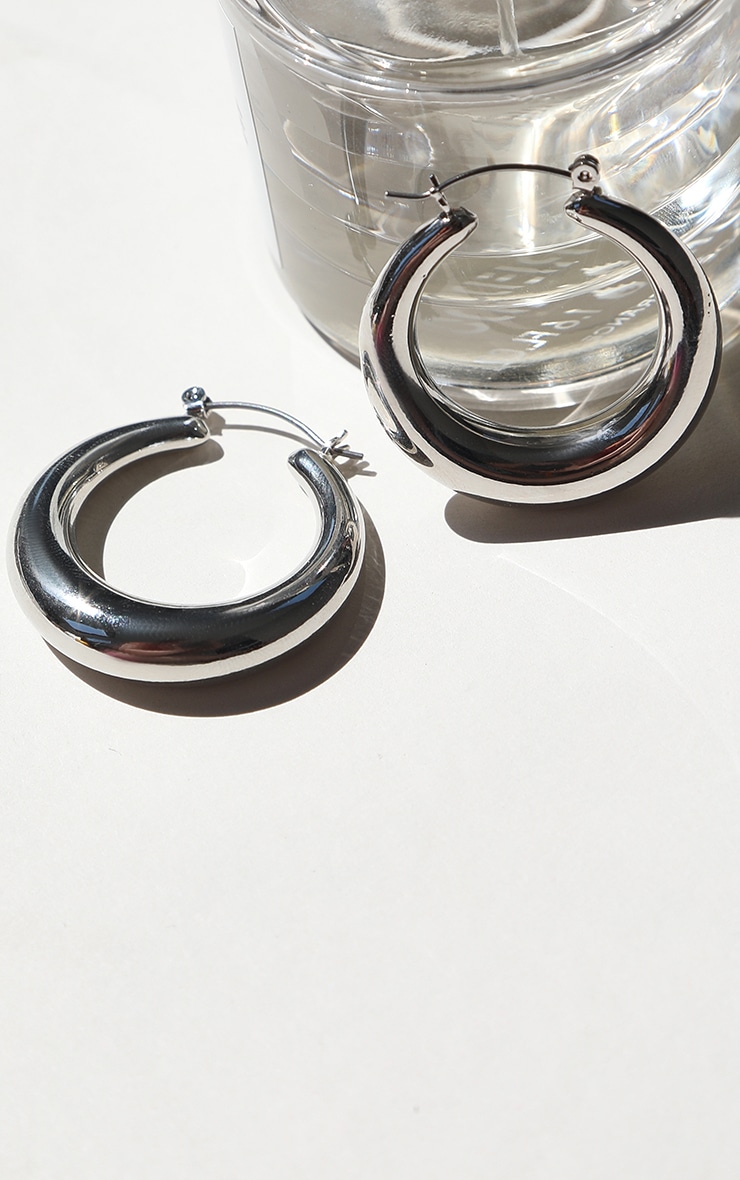 Silver Hoop Chunky Earrings image 3