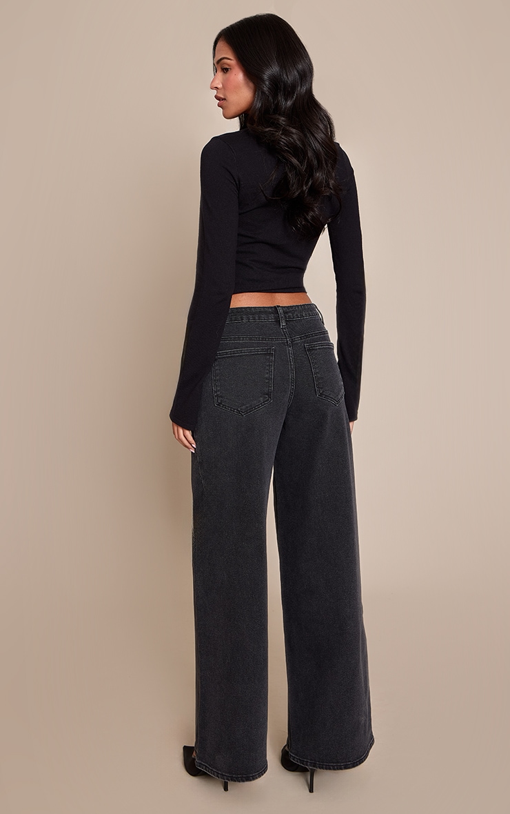 Tall Washed Black Mid Rise Stretch Wide Leg Jeans image 3