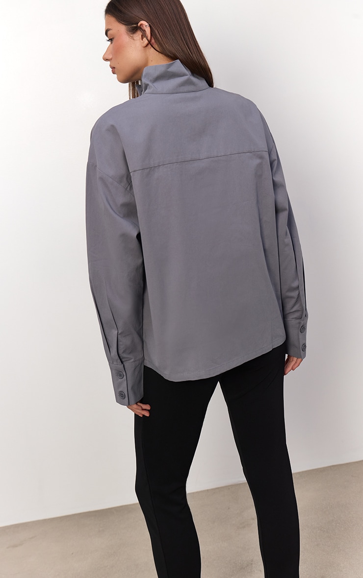 Grey Cotton Funnel Neck Boxy Shirt image 2