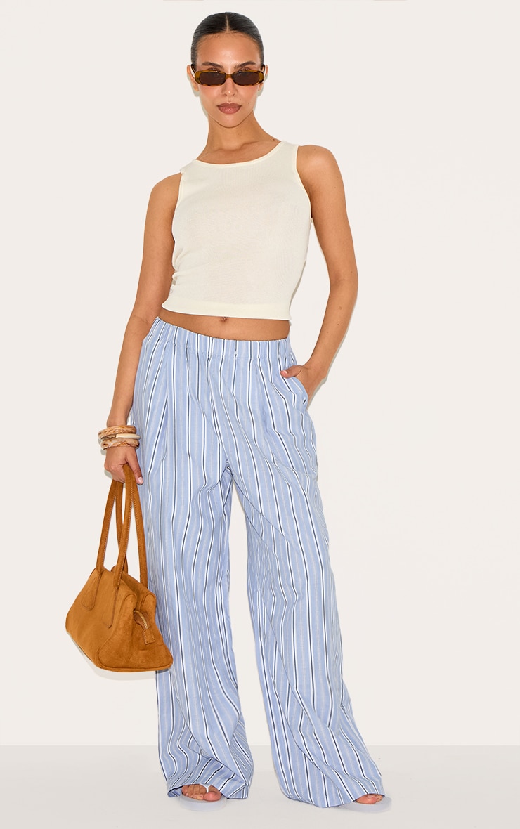 Petite Blue Pinstripe Elasticated Waist Wide Leg Pants image 2