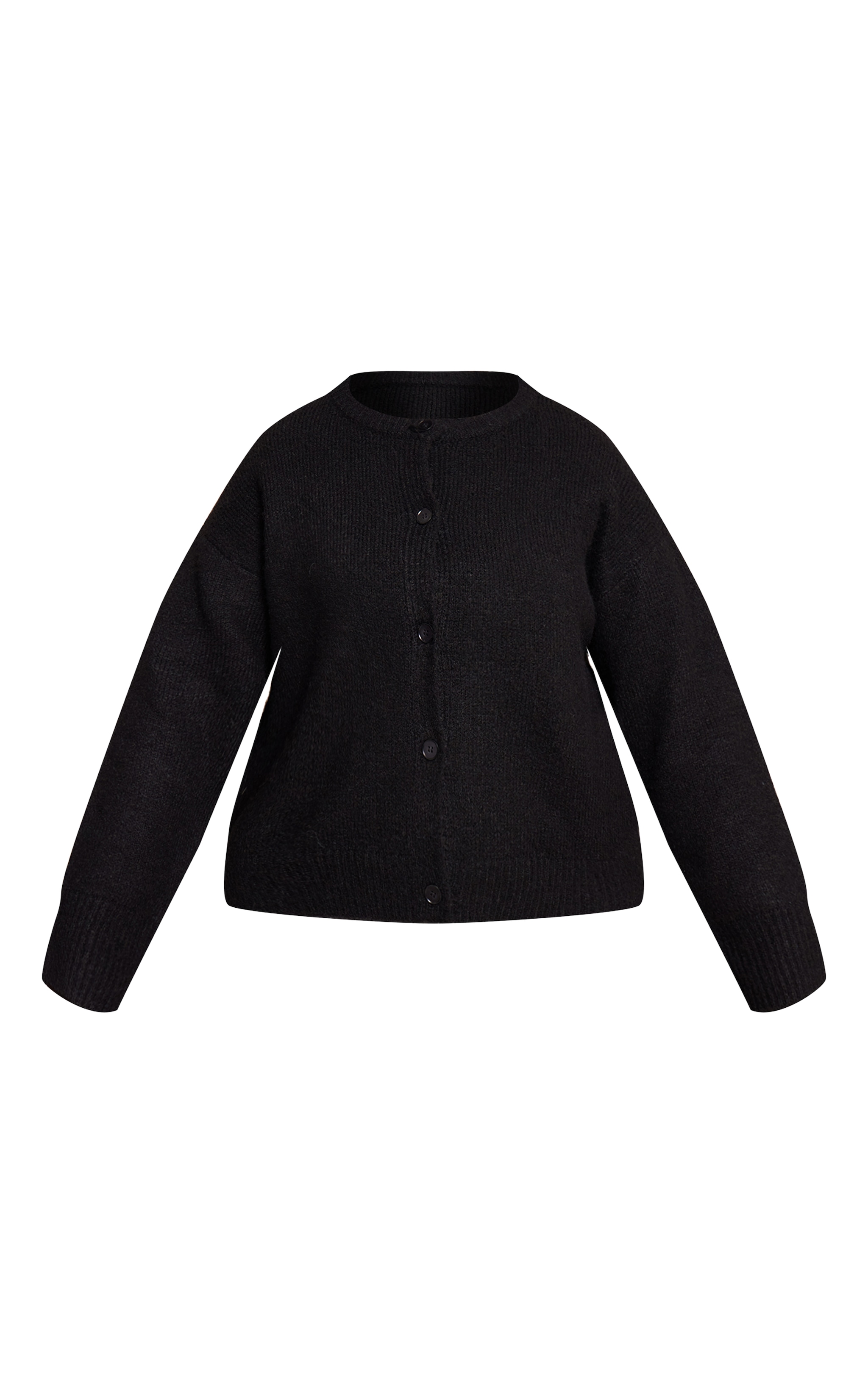 Plus Black Brushed Oversized Detail Round Neck Cardigan image 5