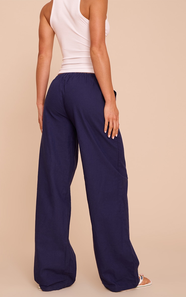 Tall Navy Linen Drawstring Waist Pants image 3