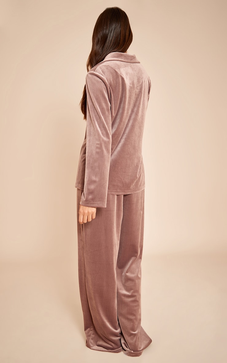 Taupe Button Up Fleece Cord Style Pajama Set image 2
