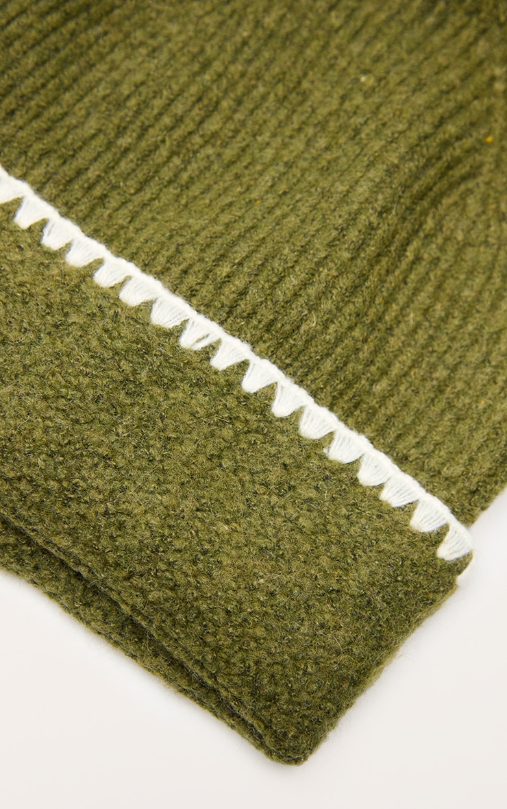Olive Knit Contrast Beanie image 3