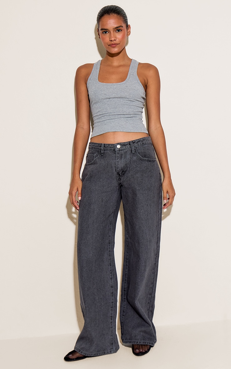 Washed Grey Low Rise Wide Leg Jeans image 2