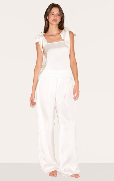 White Satin Ribbon Tie Cami Long Pj Set