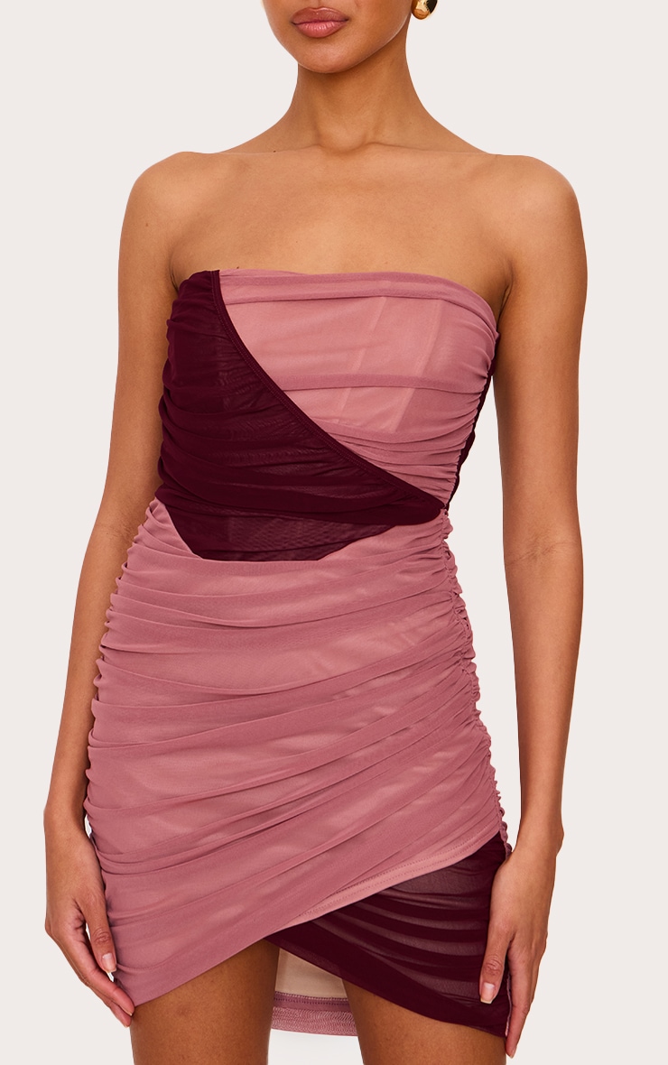 Light Pink Mesh Contrast Bandeau Mini Dress image 4
