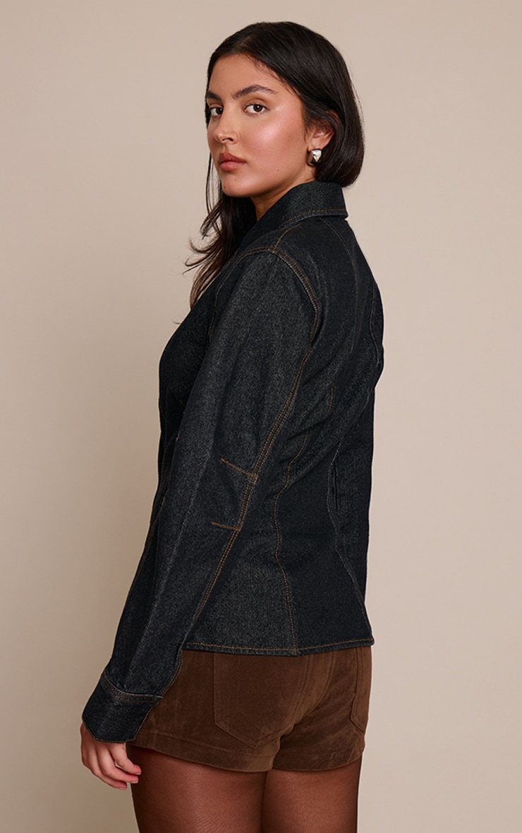 Raw Indigo Balloon Sleeve Cinched Denim Shirt image 2