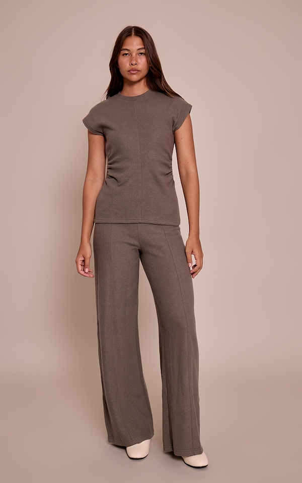 Charcoal Soft Touch Pintuck Wide Leg Sweatpants