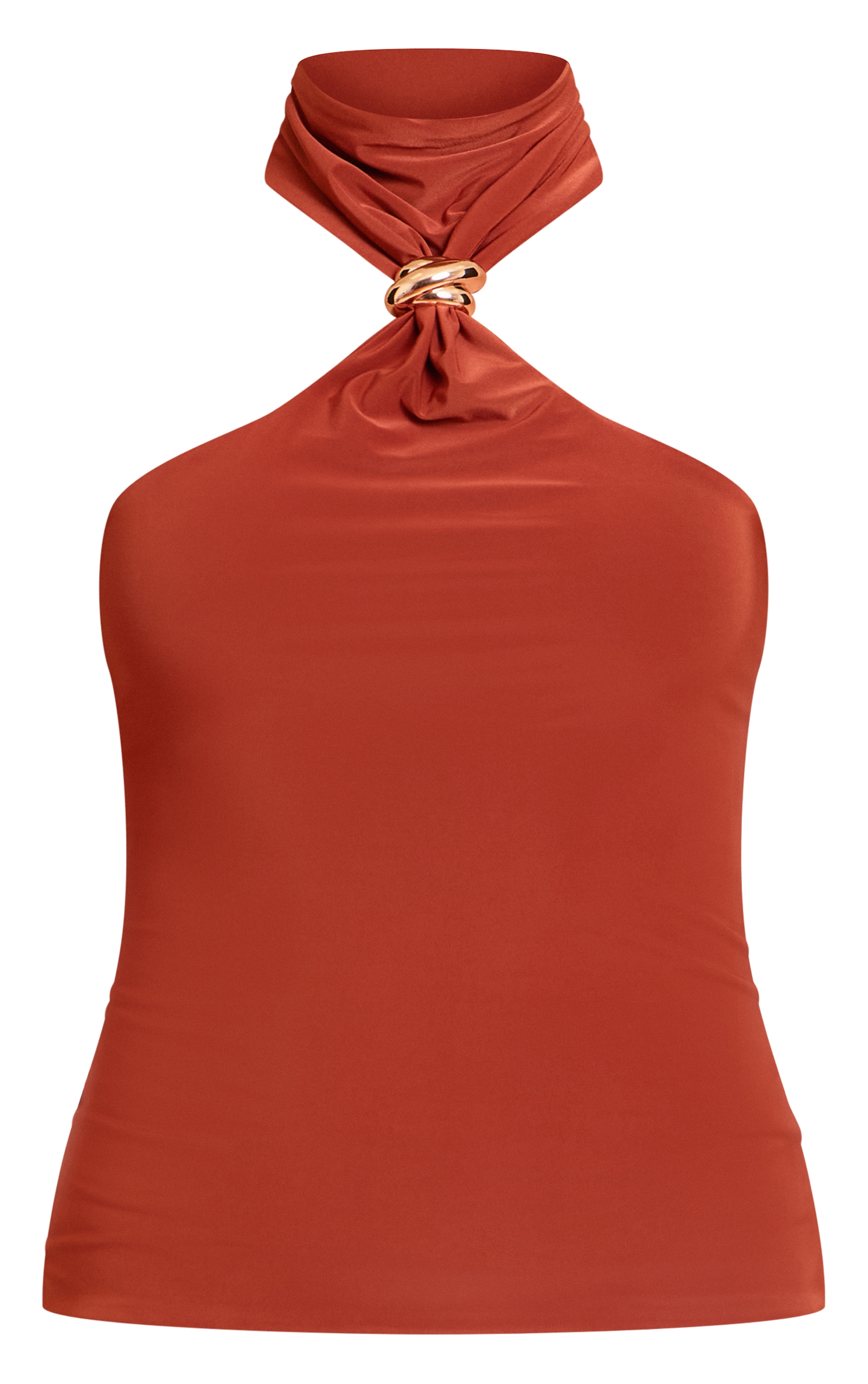 Petite Rust Halterneck Trim Detail Long Top image 5