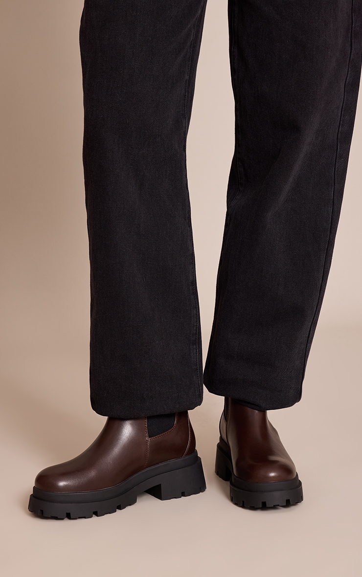 Chocolate PU Chunky Sole Chelsea Boots