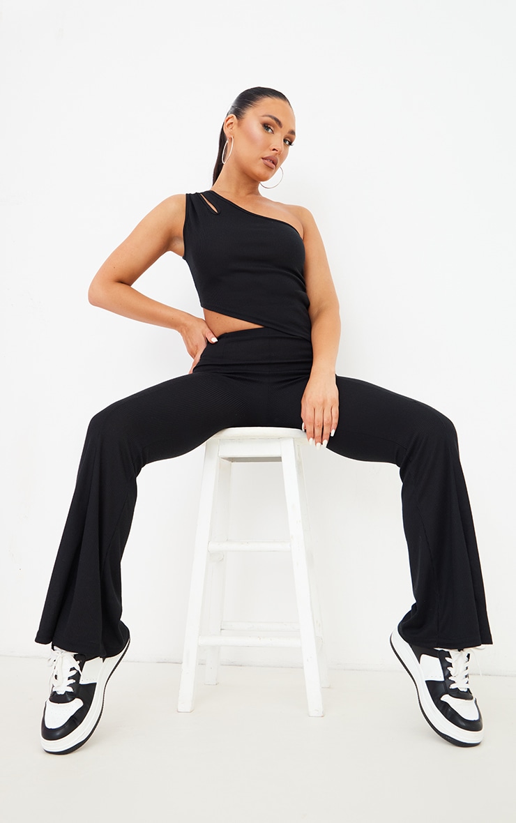 Black Rib Cut Out Asymmetric Detail Top image 3