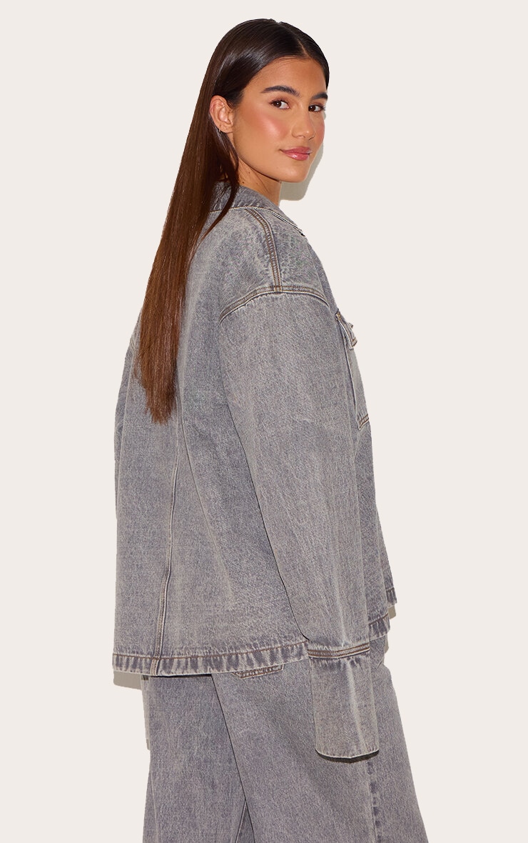 Chemise ample style rugby en jean gris à manches longues image 2