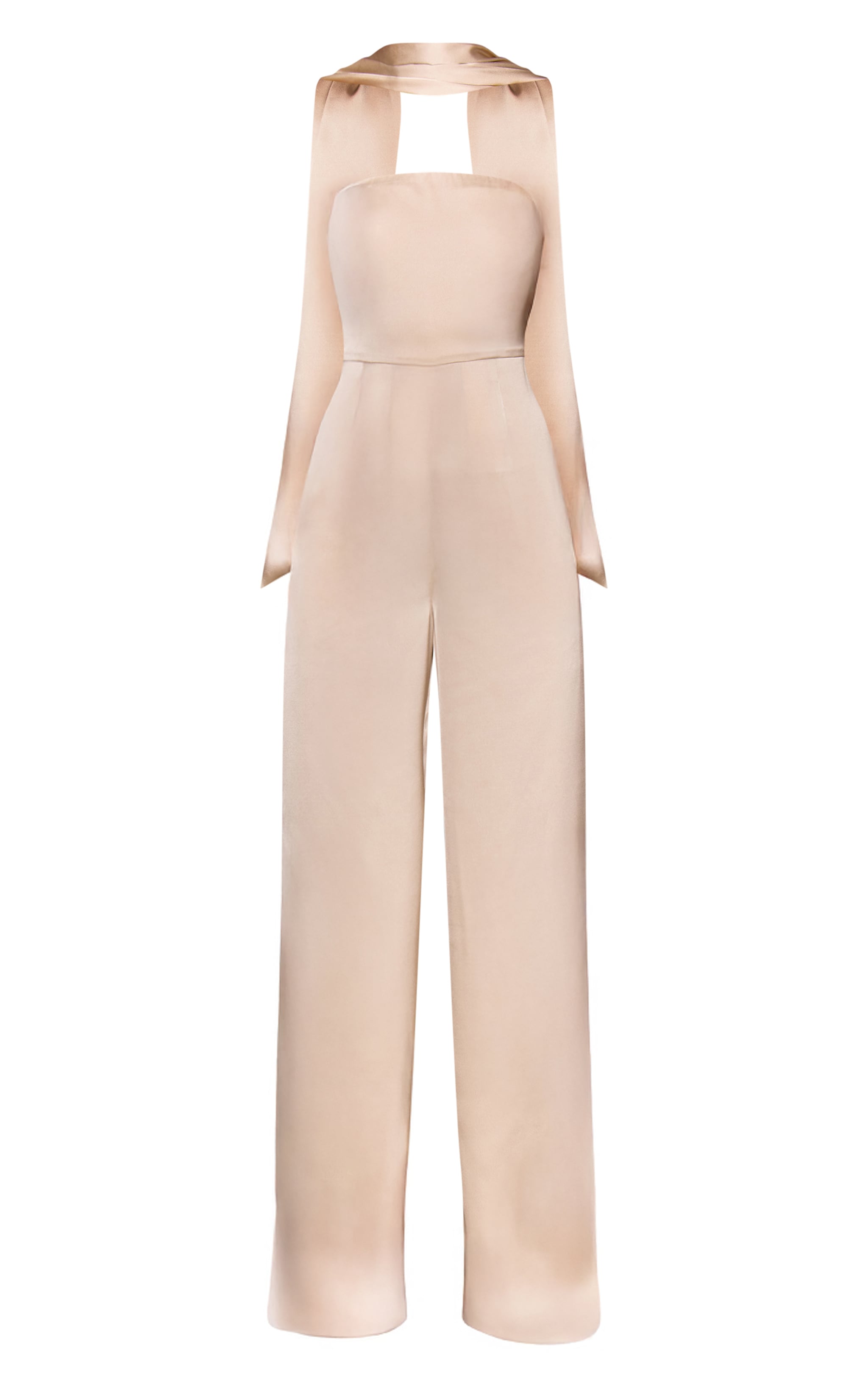 Champagne Satin Bandeau Scarf Detail Jumpsuit image 5