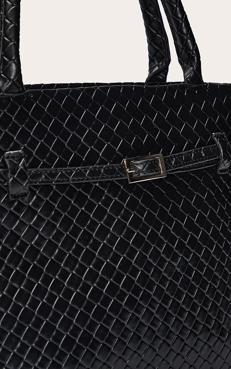 Black PU Weave Belt Detail Hand Bag image 5