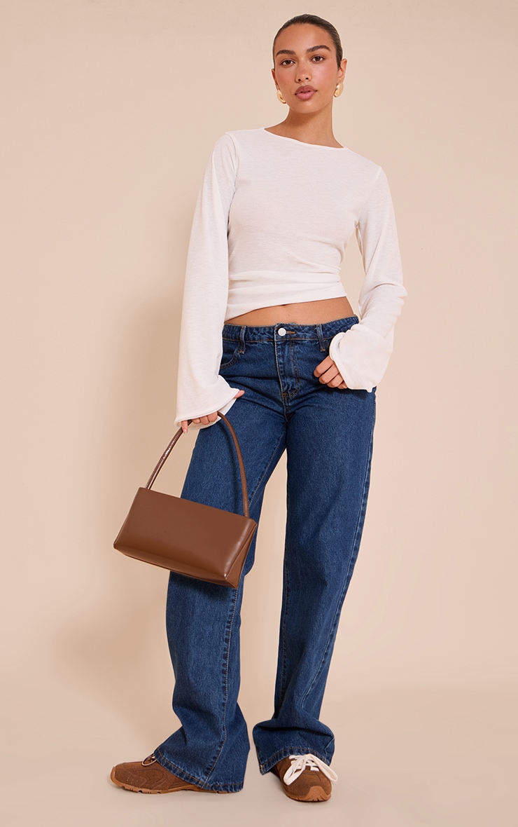 Ecru Rib Onion Skin Flare Long Sleeve Top image 3