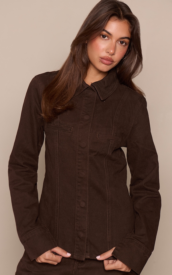 Dark Chocolate Fitted Seam Detail Shirt