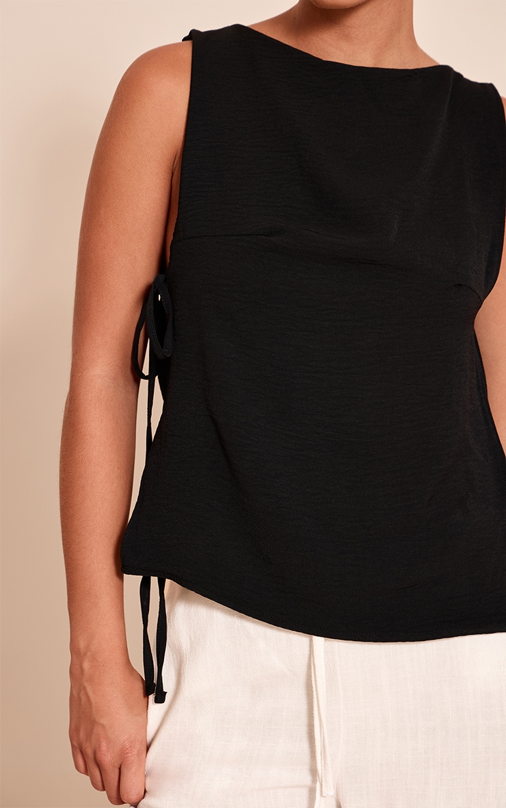 Black Woven Tie Side Detail Long Top image 4
