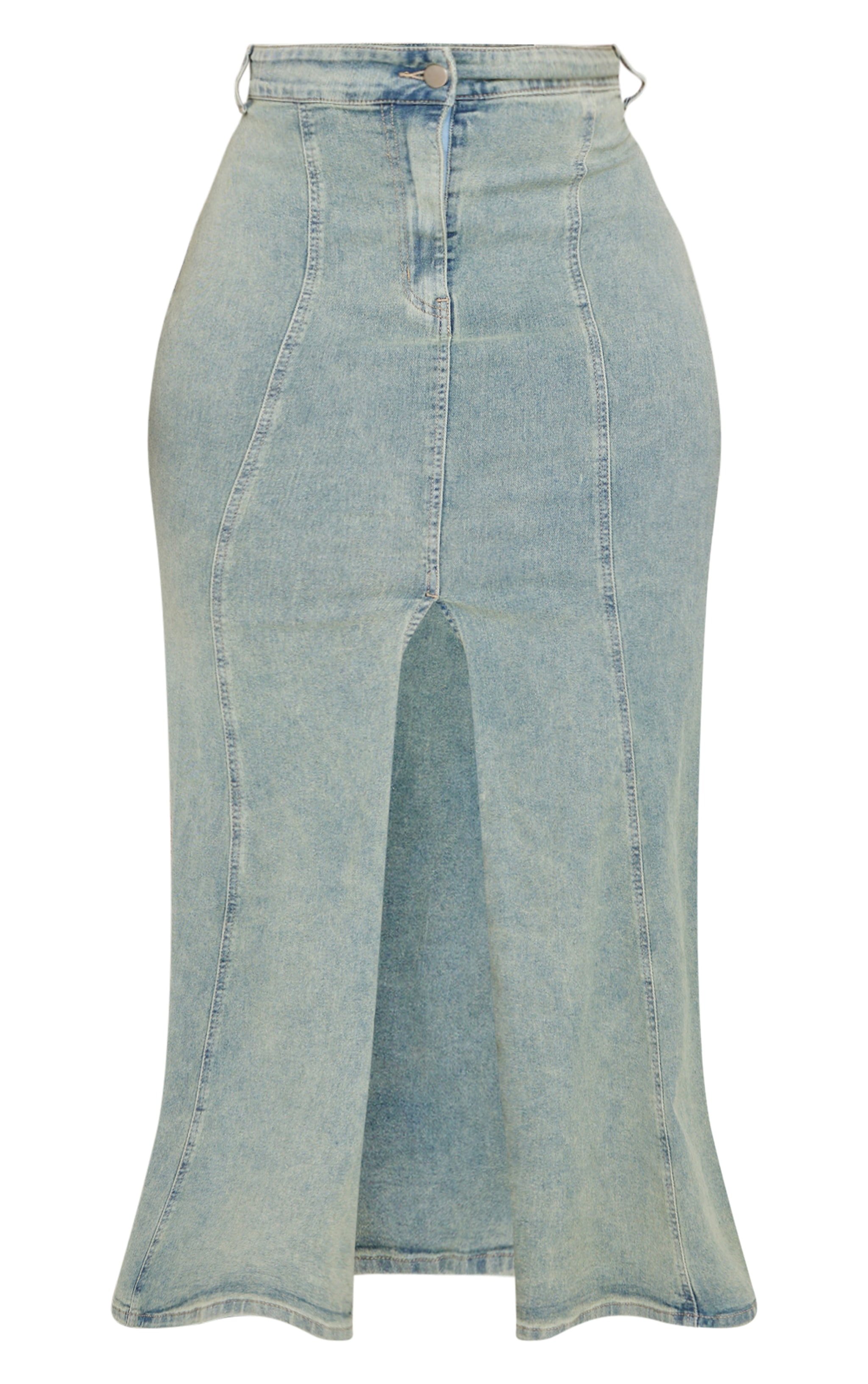 Plus Light Blue Vintage Wash Seam Detail Split Maxi Skirt image 5